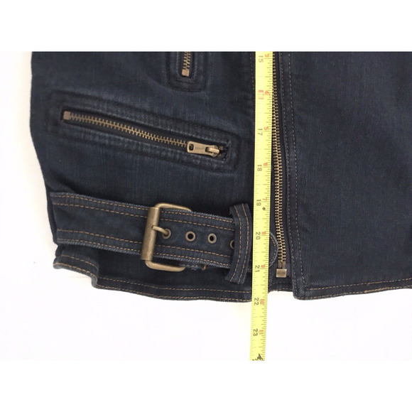 Lauren Ralph Lauren | Asymmetrical Denim Moto Jacket Womens L Buckle Full Zip - Picture 9 of 10